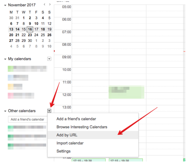 Google calendar import: step 2