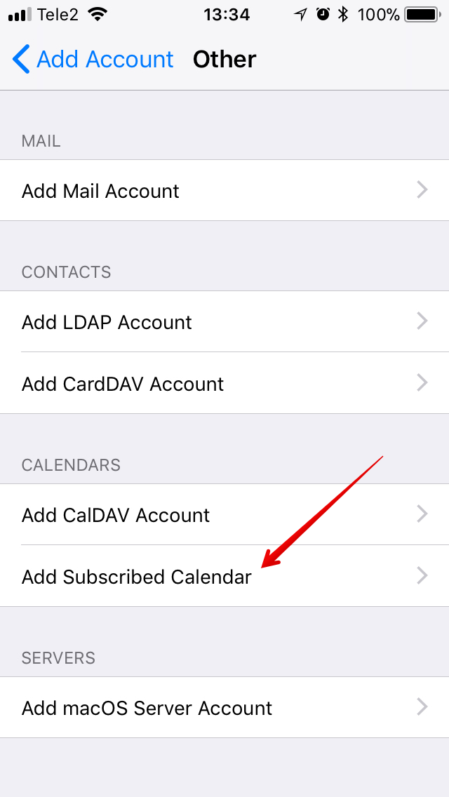 iOS calendar import: step 5