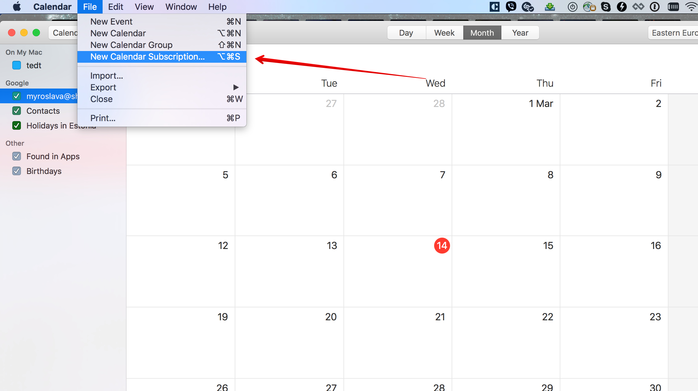Mac calendar import: step 2.1